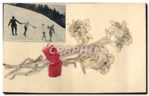 Old Postcard Fantasy Flowers dried Ski