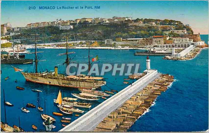 Old Postcard MONACO The Rock Boat Harbor and Ie