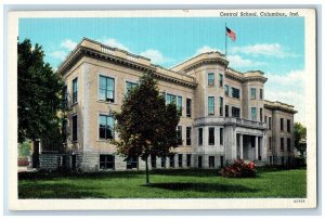 c1940 Exterior Central School Building Columbus Indiana Vintage Antique Postcard