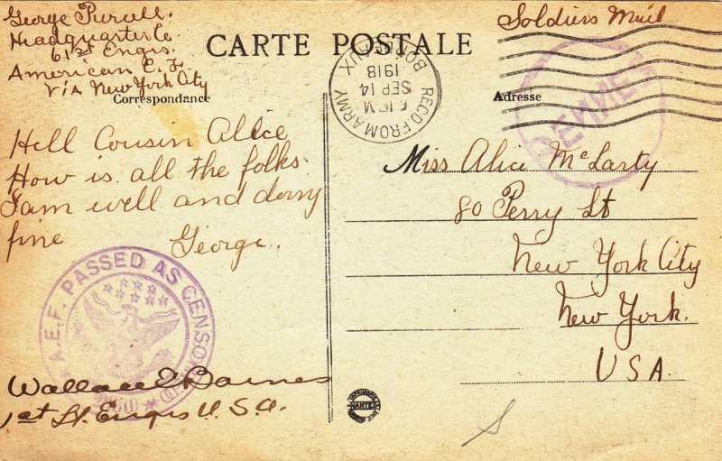 1918, AEF: Post Card With RENNES canx, Censored, See Remark (M637)