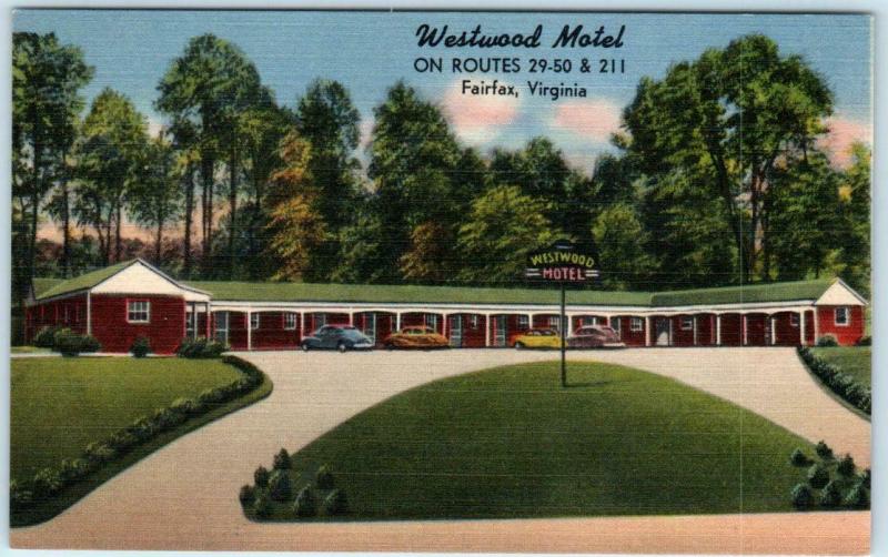 FAIRFAX, Virginia  VA   Roadside  WESTWOOD MOTEL  ca 1940s Linen  Postcard