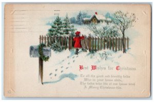 1922 Christmas US Mail Santa Girl Pine Trees Winter Snow Embossed Postcard