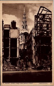 c1939 WWII LONDON BOMBING DESTRUCTION PHOTO ST. BRIDE'S CHURCH POSTCARD 29-183 