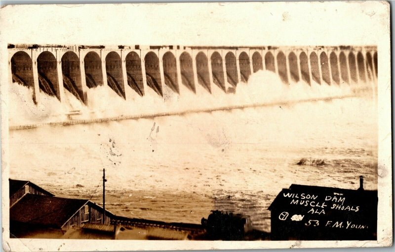 RPPC Wilson Dam, Muscle Shoals AL F.M. Young c1925 Vintage Postcard B38