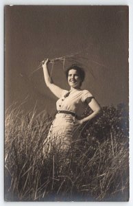 RPPC Pretty Young Woman c1940 In The Tall Grasses Photo Postcard P30