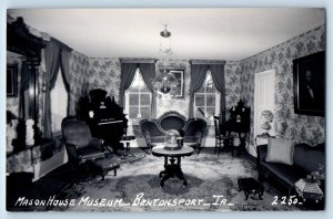 Bentonsport Iowa IA Postcard RPPC Photo Mason House Museum Interior c1940's