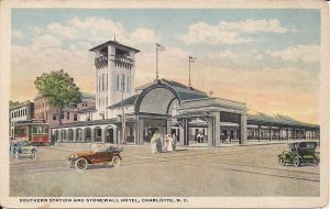 Charlotte NC, Depot, Southern Train Station, Stonewall Hotel, 1924, Streetcar