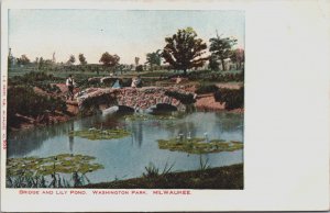 Milwaukee Bridge and Lily Pond Washington Park Wisconsin Vintage Postcard C130