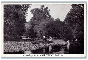 Greetings From Corydon Indiana IN, Nature Scene Vintage Unposted Postcard