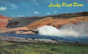 ADA COUNTY, ID Idaho  CARS ON ROAD~LUCKY PEAK DAM~Water Surge  Chrome Postcard