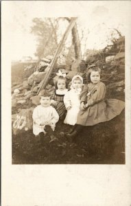 RPPC Darling Children Posing on Rock Hill Willoughby Family Postcard U8