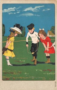 CHILDREN DIABOLO GAME EMBOSSED POSTCARD (c. 1910)