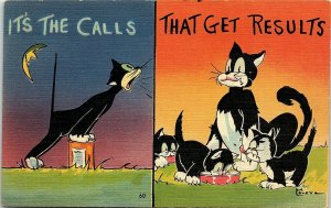 1940s Black Cat Coletta It's The Calls That Get Results...Kittens Postcard 7-47