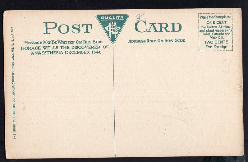 Connecticut HARTFORD Horace Wells Monument Bushnell Park - Divided Back