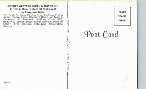 Owyhee Western Hotel & Motor Inn, 11th & Main Boise ID Vintage Postcard C54