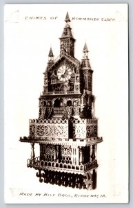 RPPC~Ridgeway Iowa~Bily Bros Museum~Chimes Of Normandy Clock~1940s Postcard