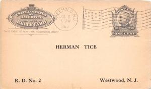 WESTWOOD NJ REPLY CARD HERMAN TICE STATE HORTICULTURAL SOCIETY POSTCARD c1912