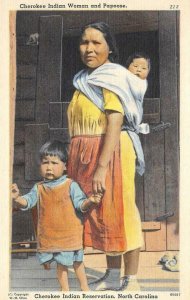 Cherokee Indian Reservation, NC Woman, Papoose Native Americana Vintage Postcard