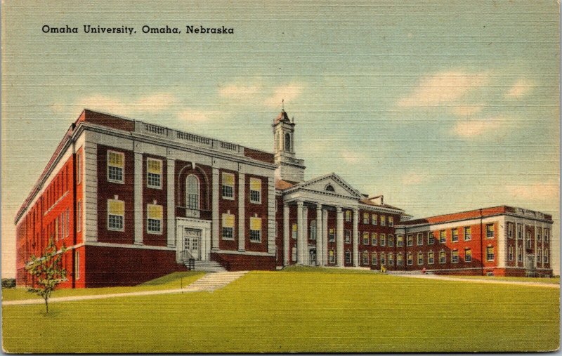 Vtg 1930's Omaha University Omaha Nebraska NB Linen Postcard