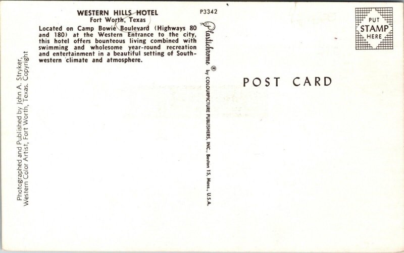 Postcard Western Hills Motel in Fort Worth, Texas~137392