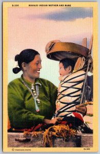 Vtg Native American Navajo Indian Mother & Baby Babe In Papoose 1930s Postcard