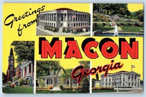 Macon Georgia Postcard Large Letter Greetings c1940s City Auditorium Post Office