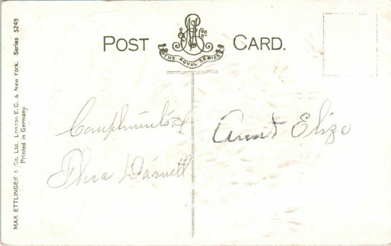 Vintage Happy Birthday Postcard Blimp and Iris