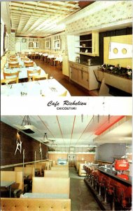 VINTAGE POSTCARD CAFÉ RICHELIEU DOUBLE SCENE AT CHICOUTIMI QUEBEC CANADA 1960s