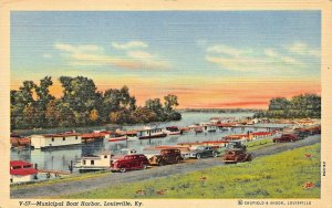 LOUISVILLE KY~CARS AT BOAT HARBOR OHIO RIVER~1940s + 1950s~LOT OF 2 POSTCARDS