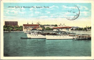 Postcard Florida Sarasota Private Yachts at Municipal Pier E.C. Kropp 1929 V200