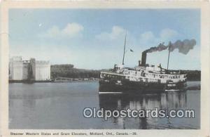 Steamer Western States, Grain Elevators Midland, Ont, Canada Ship Postcard Po...