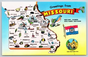 State Maps~Missouri~Show Me State~Mules~Ozarks~Capital Jefferson City~Vintage PC