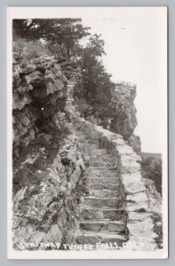 Stairway to Turner Falls, Davis Oklahoma, RPPC Photo Postcard  P10