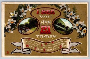 I See You Are 21 Today,  Many Happy Returns, 1912 A & G Taylor Birthday Postcard