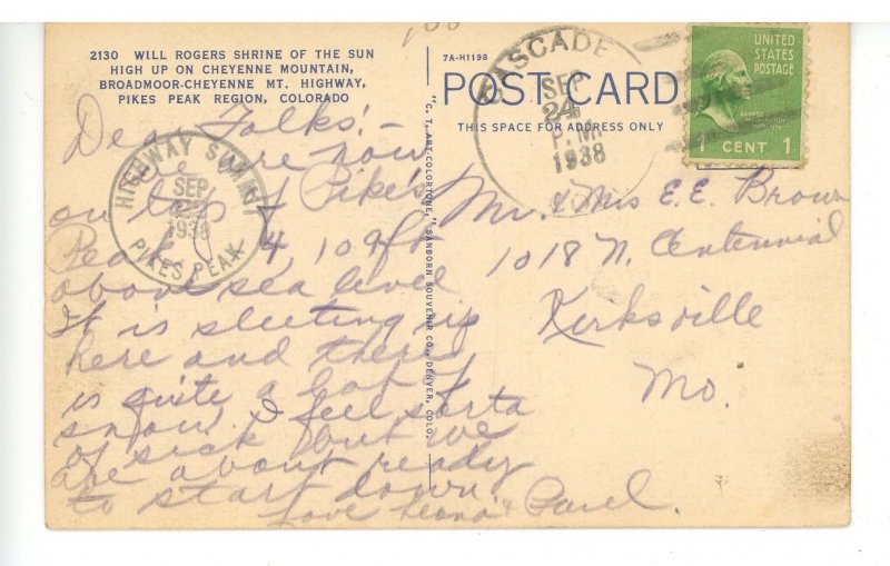 CO - Cheyenne Mountain. Will Rogers Shrine