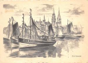 BR19822 Ostende ship bateaux belgium painting postcard