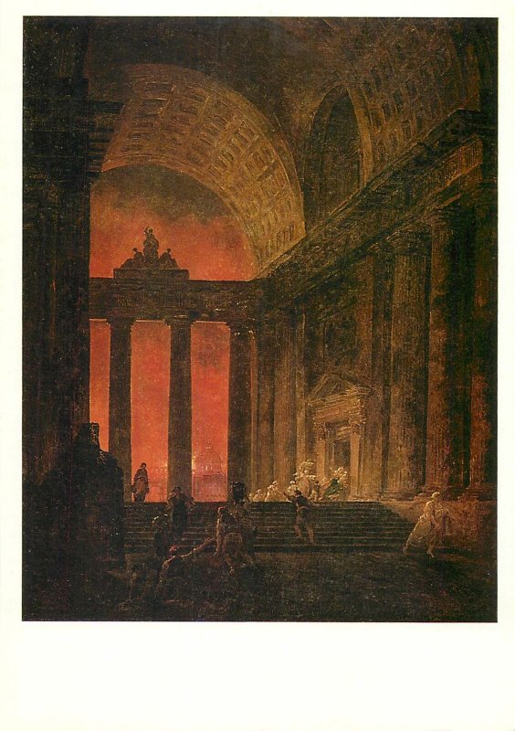 Postcard artist signed Art Hubert Robert The fire