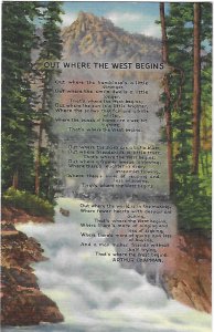 Out Where the West Begins Arthur Chapman Poem Written in the Rocky Mountains CO