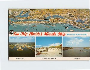 Postcard Fun-Trip Florida's Miracle Strip, World's Most Beautiful Beaches, FL