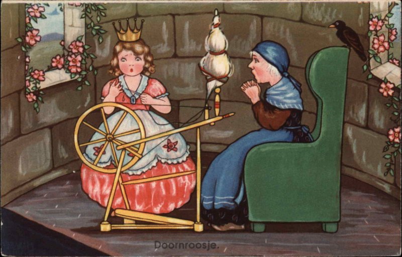 Netherlands Fairy Tale Doornroosje Spinning Wheel Vintage Postcard