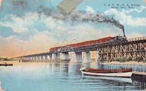 GREEN BAY WISCONSIN~C.& N.W. CHICAGO & NORTH WESTERN RAILROAD BRIDGE~POSTCARD