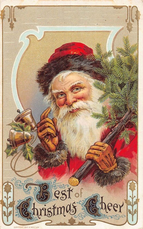 J84/ Santa Claus Christmas Postcard c1910 Gloves Tree Wessler 450