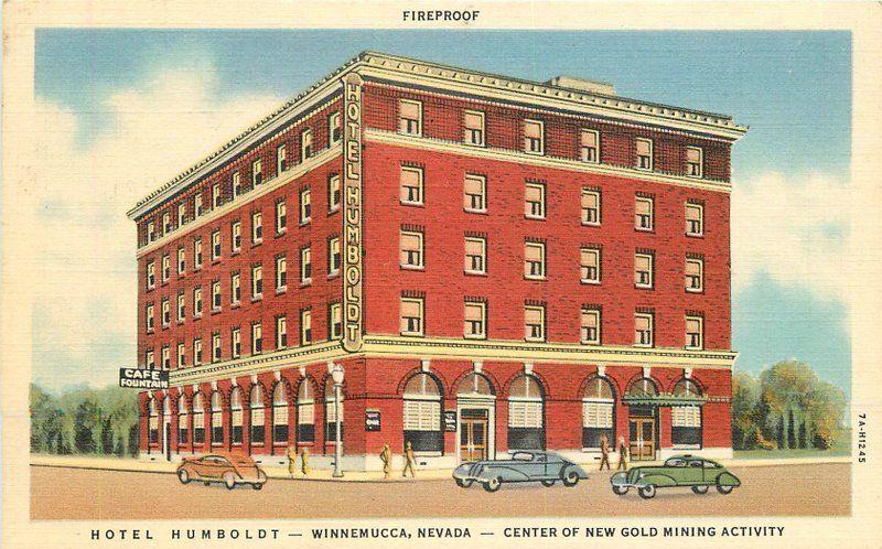 Autos 1940s Hotel Humboldt roadside linen Winnemuca Nevada Teich postcard 1373