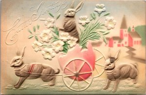 Airbrushed Easter PC Rabbit Pulling Bunny in Broken Eggshell with Lilly Flowers