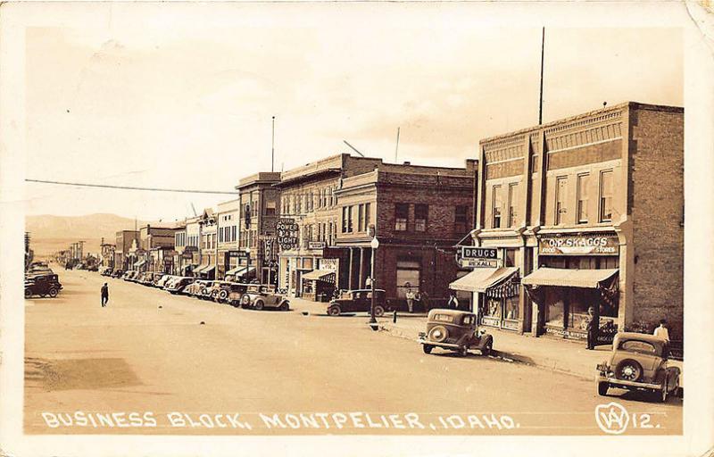 Montpelier ID Street View Business Block Store Fronts RPPC Postcard