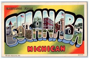 1948 Greetings From Escanaba Michigan MI, Gladstone Large Letters Postcard 