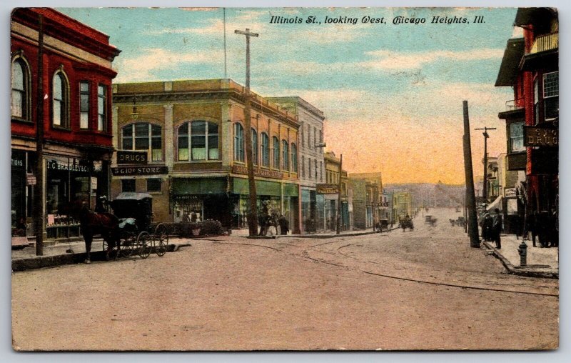 Chicago Heights IL~Illinois Street~5&10c Store~IC Bradley~Undertaker~Buffet~1911