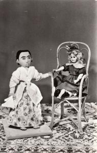 Dressed dolls puppets puppet costume chair real photo postcard