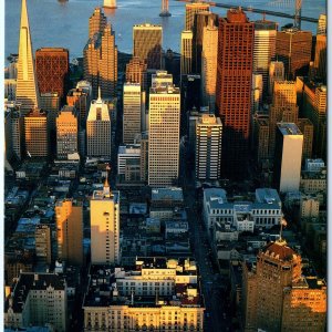 c1990s San Francisco CA Downtown Aerial Bay Bridge Sunset Lg PC McKinney M35