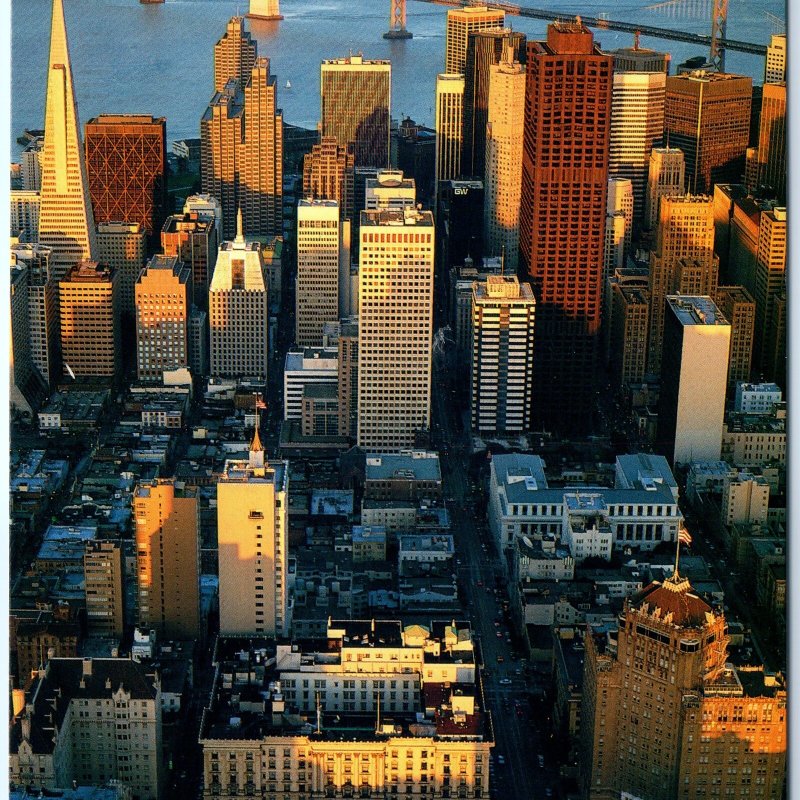 c1990s San Francisco CA Downtown Aerial Bay Bridge Sunset Lg PC McKinney M35